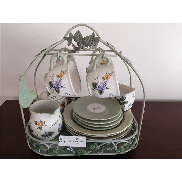 Decorative Tea Set Carrier - Includes Tea Set!