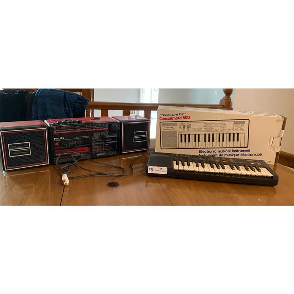 Realistic Concertmate 500 Electronic Musical Instrument and a Vintage Philips Boom Box Lot