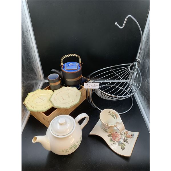 Tea Pot Plus Tea Cups and Quality Banana Stand and More