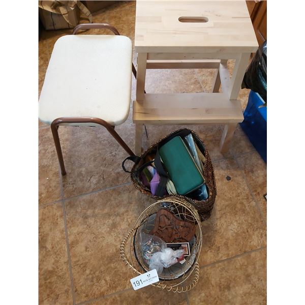 Two Step Stools Makeup Bags and Basket Lot