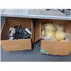 Image 2 : Group of assorted light fixtures - includes 4 Chandeliers/3 heavy duty spot lights & box of yellow l