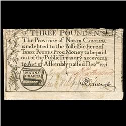 1771 North Carolina 3 Pound Colonial Note (COI-4344)