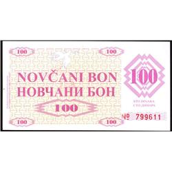 1992 Bosnia Rare 100 Dinara Note CU  (COI-1203)