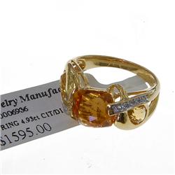 14K Gold 4.94ct Golden Citrine & Diamond Ladies Ring (JEW-017)