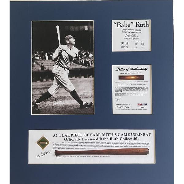 Babe Ruth game used bat fragment. PSA authenticated