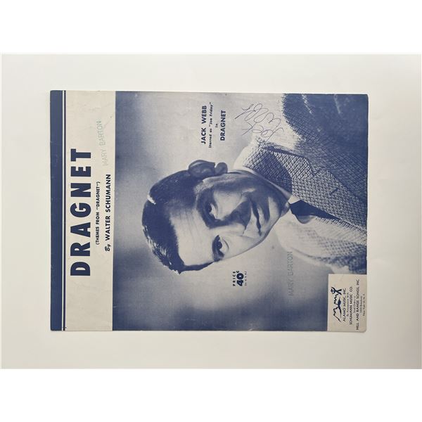 Jack Webb signed Dragnet sheet music