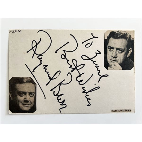 Raymond Burr signed note