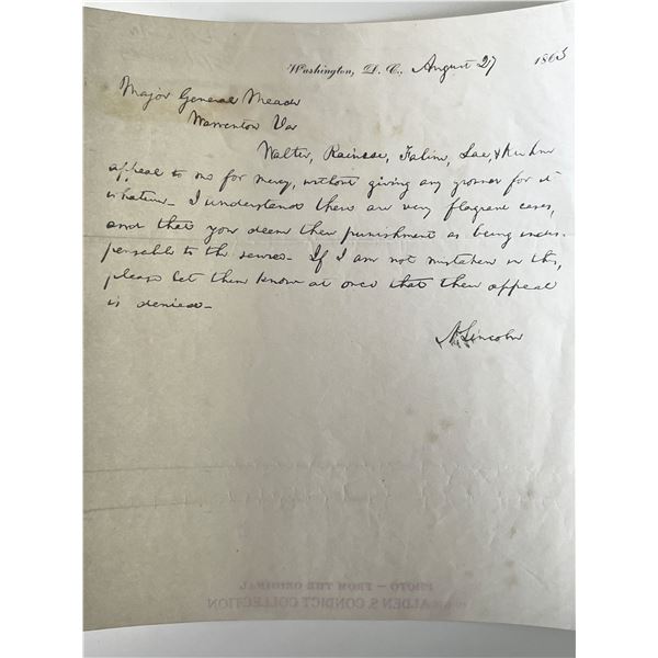 Abraham Lincoln  Ephemera printed letter