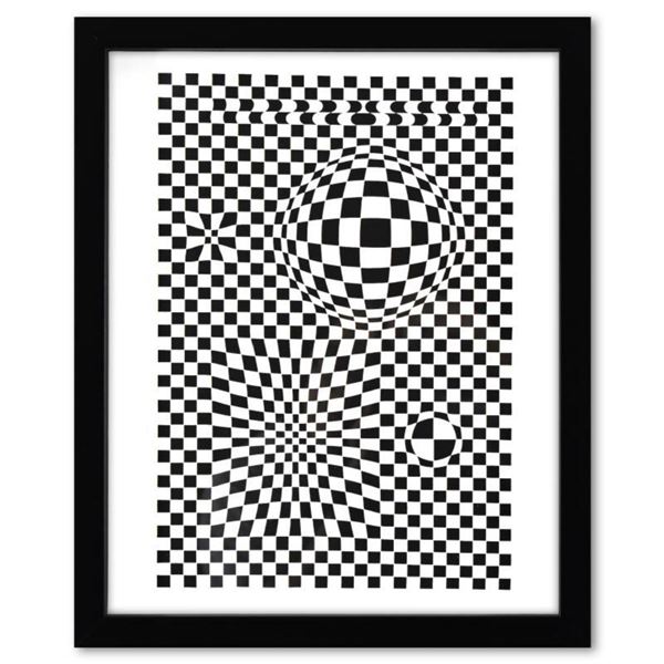 Victor Vasarely (1908-1997), "Vega de la serie Corpusculaires" Framed 1973 Heliogravure Print with L