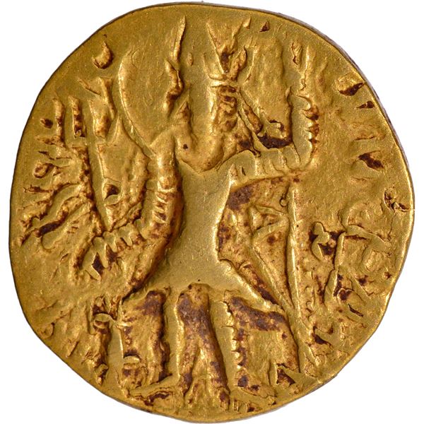 Gold Dinar Coin of Vasishka of Kushan Dynasty of Oesho type.
