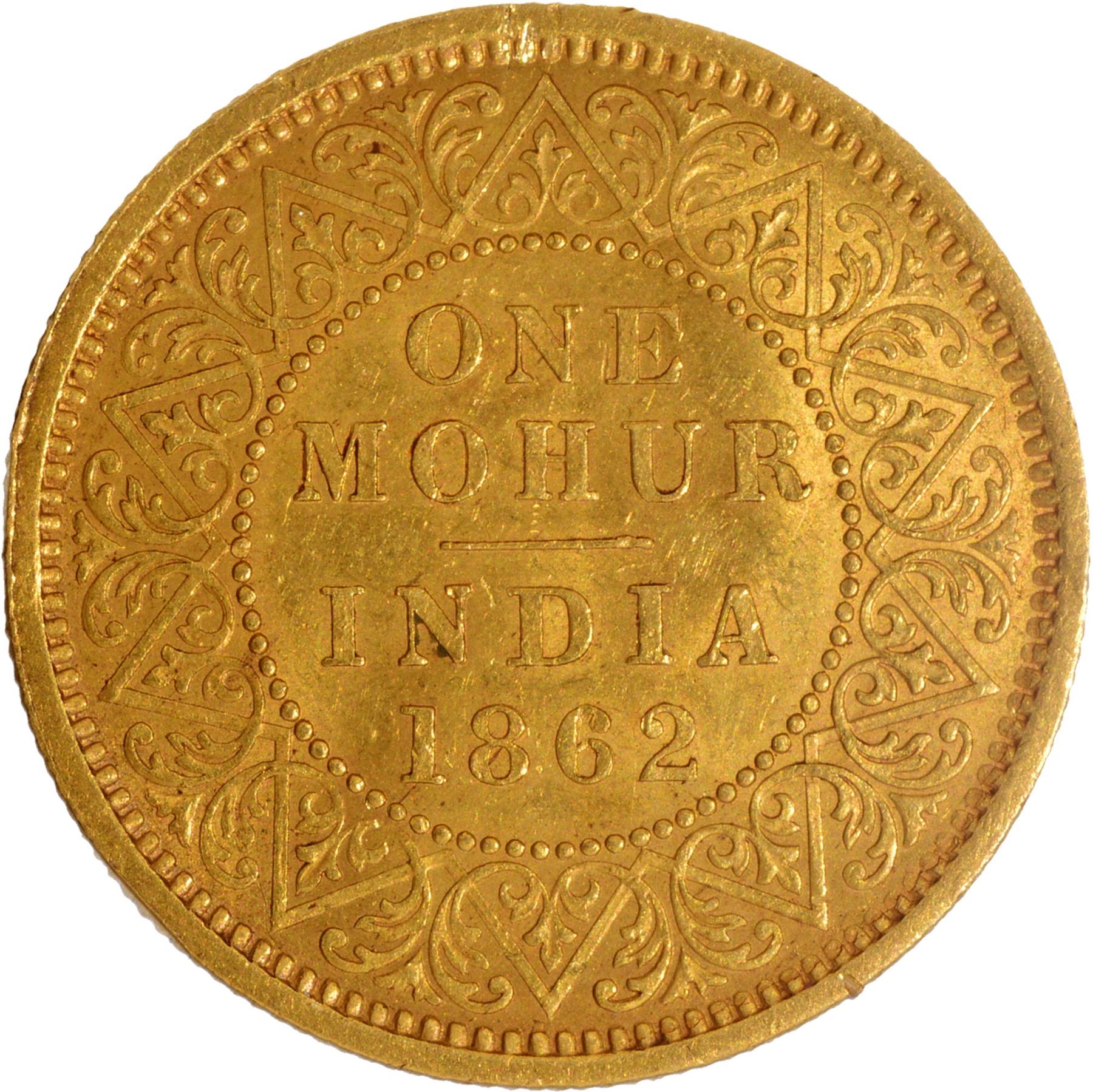 Mohur Very Rare Gold One Mohur Coin of Victoria Queen of Calcutta Mint of 1862.