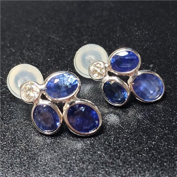 14K White Gold Ceylon Sapphire(4ct) Diamond(0.38ct) Earrings, Made in Canada, Appraised Retail $5100