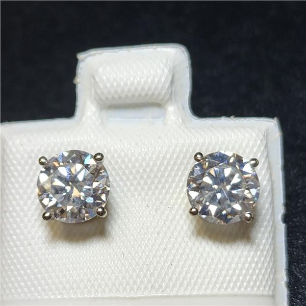14K White Gold Moissanite(1.5ct) Earrings (~weight 1.02g), Made in Canada, Appraised Retail $1365