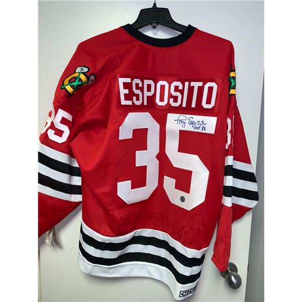 NEW collector item: Tony Esposito Chicago Blackhawks Autographed Jersey with certificate of authenti