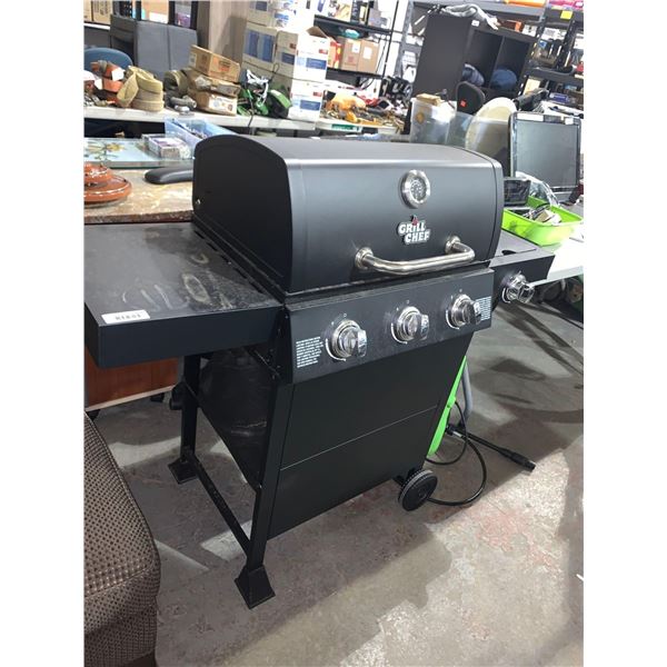 Grill Chef triple burner Propane BBQ with side burner & tank