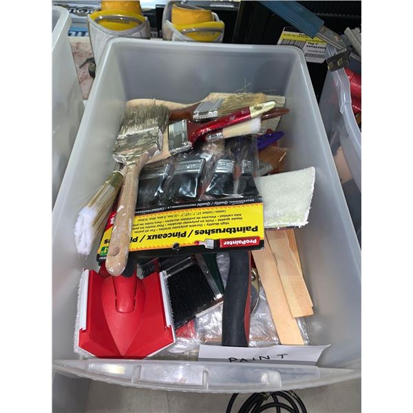 Plastic Tote with painting sindries and supplies