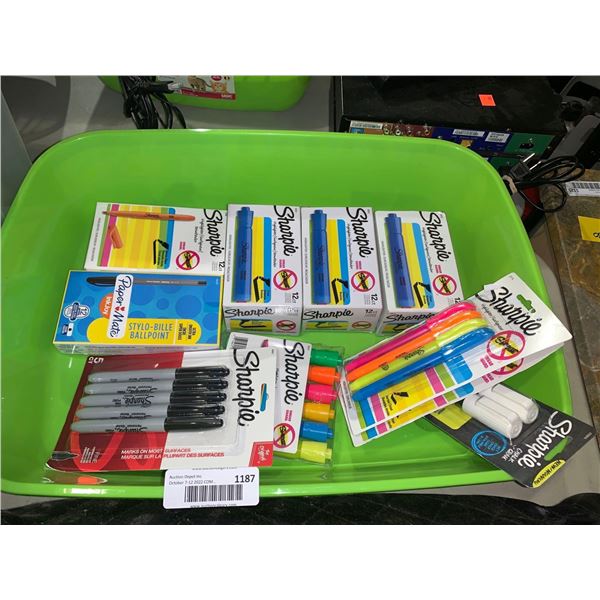 Tote of asst sharpie highlighters and felts