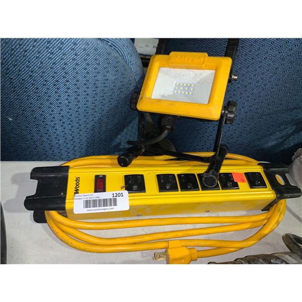 Yellow woods multi plug bar with LEd shop light