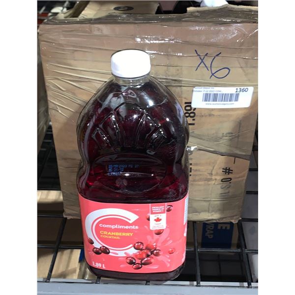 Compliments Cranberry Cocktail ase lot of 6 x 1.89L