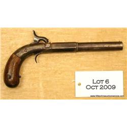 Allen type percussion "pistol" circa 1835 - 1850  in approx 36 cal. with 5 7/8" 1/2 round to octagon