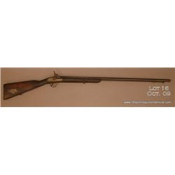 Old Mexican percussion shotgun, 20 gauge, 33”  barrel, wood stock with circular patchbox, #26812.  T