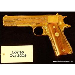 Colt Government Model semi-auto pistol, .45 cal.,  5" barrel, custom engraved and gold plated finish