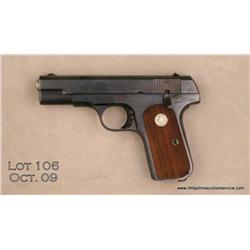 COLT 1908 Pocket Hammerless, # 107145, .380 cal.,  3.75” barrel, blued finish, checkered walnut grip