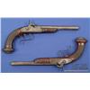 Image 1 : Pair of English percussion duelers or target  pistols, approx. .48 cal., 9” flared  octagon  barrels