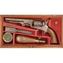 Cased London Colt Model 1849 percussion revolver,  .31 cal., blue and case hardened finish, wood  gr