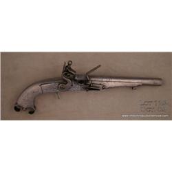 Scottish all metal flintlock pistol, .58 cal., 8”  barrel, 13-1/2” overall, engraved lock plate with