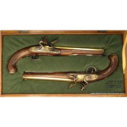 Pair of Ketland silver mounted brass barreled  flintlock pistols, .54 cal., 8-3/4” barrels,  London-