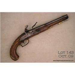 American flintlock full-stocked pistol, .54 cal.,  9-1/2” half octagon/half round barrel, raised  ca