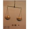 Image 1 : Interesting mid-1800s portable gold scale with  three brass weights in early cardboard box with  spr
