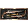 Image 1 : Cased pair of unmarked European percussion single  shot pistols, approx. .50 cal., 8” octagon  barre