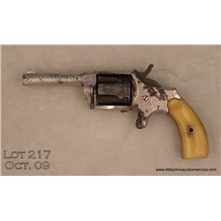 Hopkins and Allen spur trigger revolver, .30 cal.,  3” round barrel, nickel finish, punch dot  engra