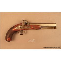 European percussion dueler pistol, .54 cal., 7”  barrel, 12” overall. This gun is in very good  cond