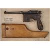 Image 1 : MAUSER C-96 Broomhandle #895380, .30 cal., blued  finish, ribbed wooden grips.  Pistol is in fair to