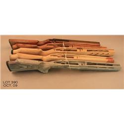 Lot of 5 stocks; 3 unfinished one nylon, and one  finished.  Two “varmiter” style, one nylon stock, 
