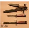 Image 1 : Lot of two WW-II knives, one M-1 Carbine bayonet  and one Camillus utility knife in scabbards, both 