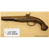 Image 2 : European relic percussion pistol .65 cal., 6-1/2”  barrel, wood grips; action inoperable, damage to 