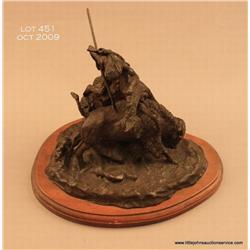 Jack Bryant 1 of 10 bronze of an Indian on  horseback  lancing a buffalo, approx. 7” high, 11”  long