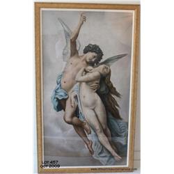 Pastel on paper laid down on board, "Cupid and  Pshche", 28x50, French (?) signed R W La Croix  lowe