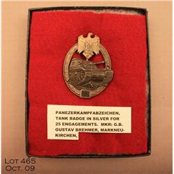 German Panezerkampfabzeichen tank badge in silver  for 25 engagements; in overall very good conditio