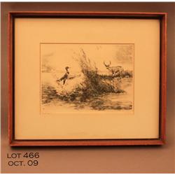 Framed and matted black and white etching by  listed artist, Reinhold H. Palenske (1884-1954) of  a 