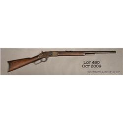 Winchester Model 1873 lever action rifle, .44 cal,  23-1/2” cut down barrel, magazine shortened to  