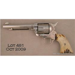 COLT SAA revolver, # SA29583, .44 Spl., 5 1/2"  barrel, nickel plated, stag grips.  This early 3rd  
