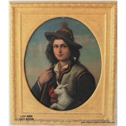 Oil on canvas, "The Handsome Shepard", 28 1/2",  Italian school late 18th century, not relined,  fin