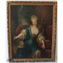 Oil on canvas, "Portrait of a Noblewoman",  43.5"x54", signed on reverse, H Miller and dated  1710, 