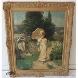 Oil on canvas, "The Goose Girl", 25"x32", signed  in full, Benjamin Eggleston, lower right.   Condit