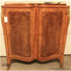 A magnificent Louis XV style bombe front fruitwood  commode, gilt bronze mounts, with variegated  ma